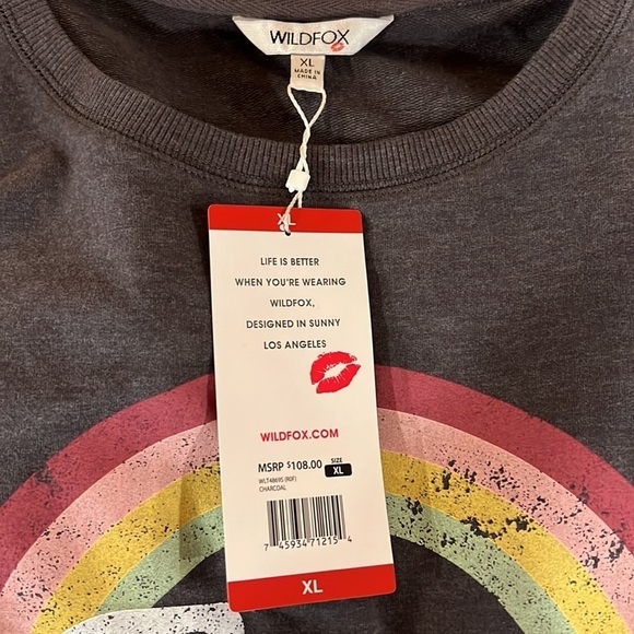 NEW Wildfox Easy Does It Statement Sweatshirt Gray and Rainbow XL - Picture 9 of 11